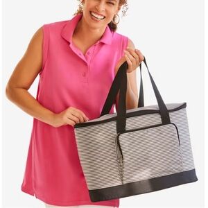 Black and White Stripe Zip Jumbo Cooler Bag Insulated